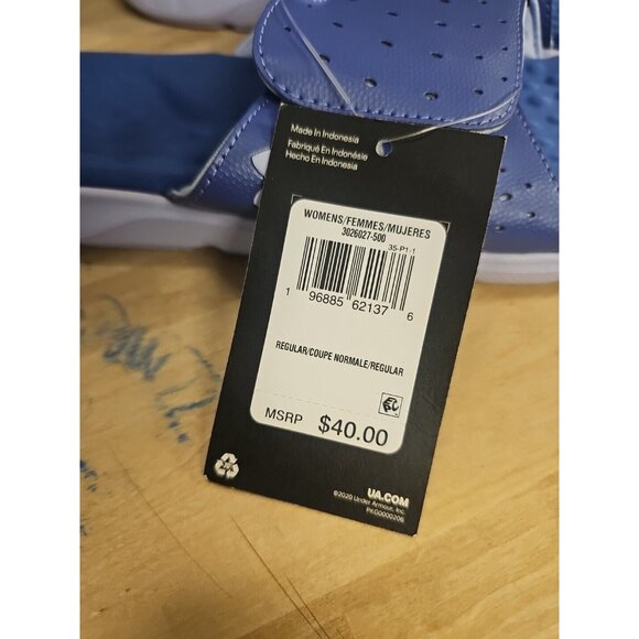WOMEN'S UNDER ARMOUR BLUE/VIOLET IGNITE 7 SLIP ON FLIP FLOP SANDALS SIZE 11 NWT - Picture 2 of 4